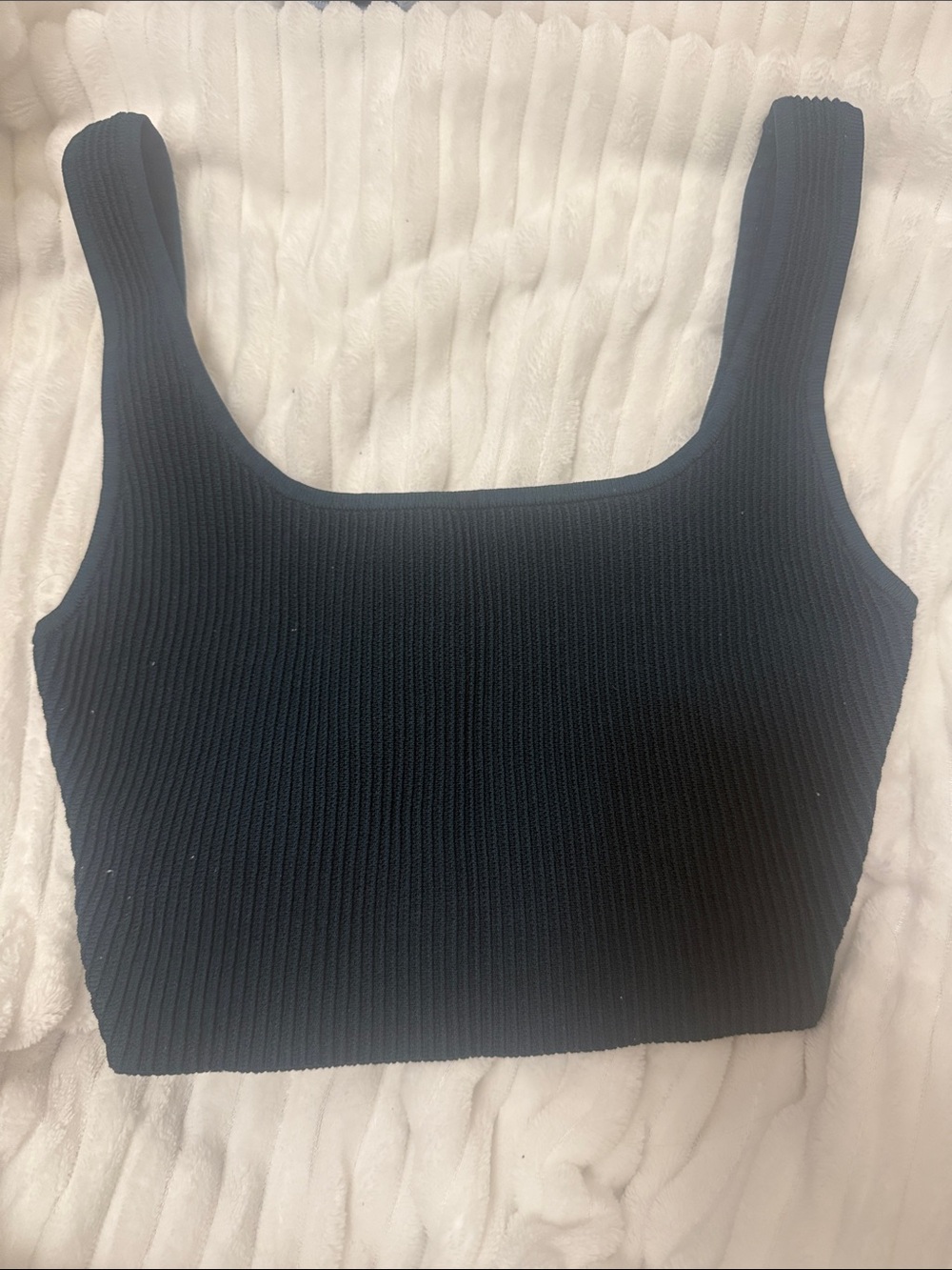 Babaton Black Ribbed Square Crop Tank